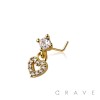 CZ HEART DANGLE CZ 316L SURGICAL STEEL L-SHAPE NOSE RING